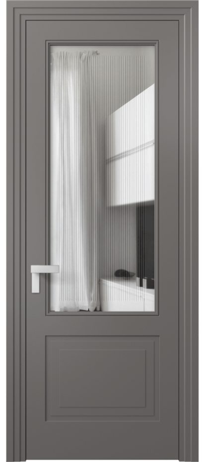 Межкомнатная дверь Рокка 8352 Матовый классический серый Прозрачное стекло с гравировкой "Каннелюры", триплекс Цена 85599 ₽ | Volhovec
