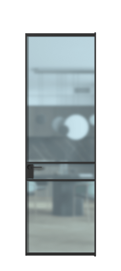 Алюминиевая дверь АЛПЛ040.02 Алюминий Черный Сатинированное голубое стекло, триплекс Цена 138970  | Volhovec