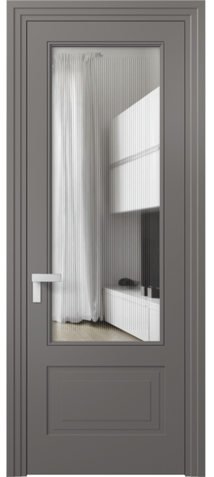 Межкомнатная дверь Рокка 8342 Матовый классический серый Прозрачное стекло с гравировкой "Каннелюры", триплекс Цена 85599 ₽ | Volhovec