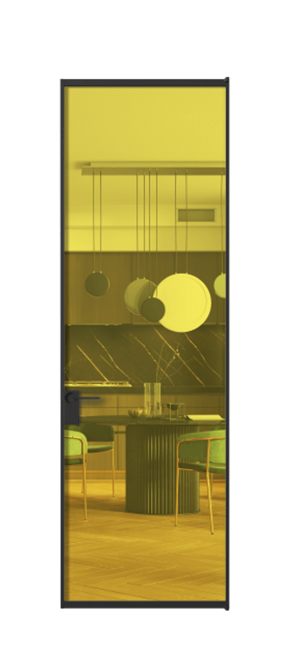 Алюминиевая дверь АЛПЛ040.01 Алюминий Черный Прозрачное жёлтое стекло, триплекс Цена 133270  | Volhovec