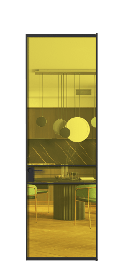 Алюминиевая дверь АЛПЛ040.02 Алюминий Черный Прозрачное жёлтое стекло, триплекс Цена 138970  | Volhovec