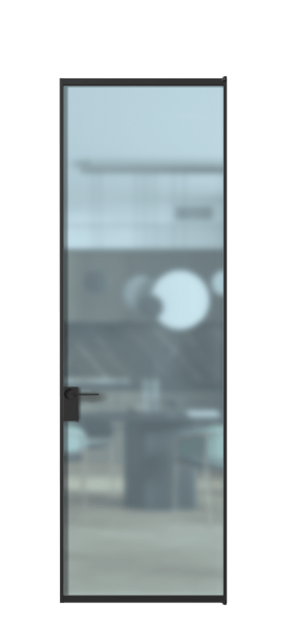 Алюминиевая дверь АЛПЛ040.01 Алюминий Черный Сатинированное голубое стекло, триплекс Цена 133270  | Volhovec