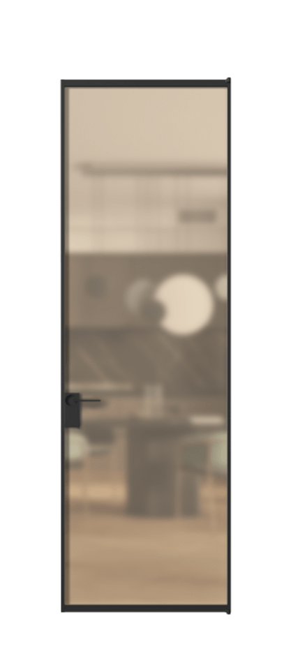 Алюминиевая дверь АЛПЛ040.01 Алюминий Черный Сатинированное оранжевое стекло, триплекс Цена 133270  | Volhovec