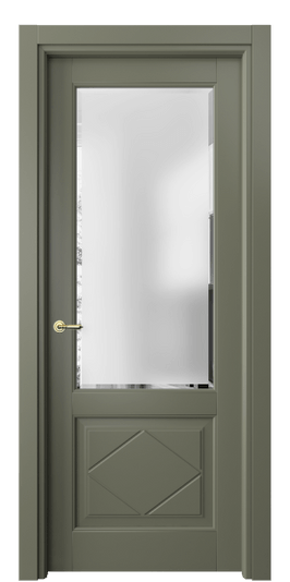 Межкомнатная дверь 6342 МОТ Сатинированное стекло с фацетом. Цвет Матовый оливковый тёмный. Материал Гладкая эмаль. Коллекция Тоскана Ромбо. Фото. Дверь межкомнатная 6342 МОТ Сатинированное стекло с фацетом. Цвет Матовый оливковый тёмный. Материал Гладкая эмаль. Коллекция Тоскана Ромбо. Картинка.