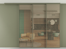 Перегородка Формато вдоль стены на потолок 3 створки с синхронным механизмом